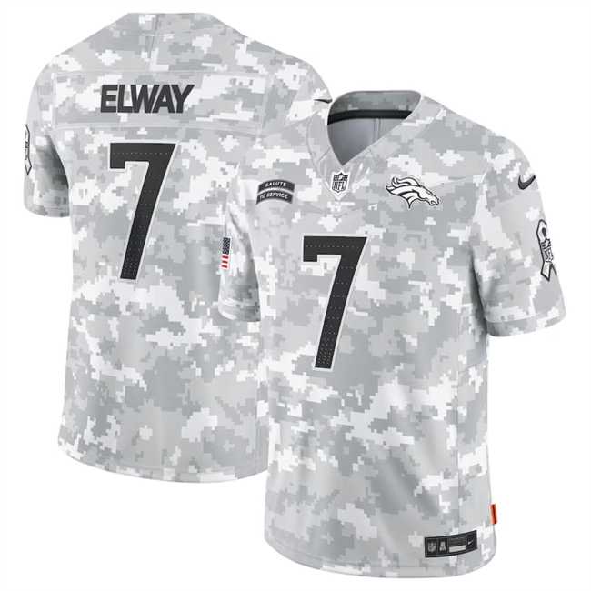 Mens Denver Broncos #7 John Elway 2024 Arctic Camo Salute To Service Limited Stitched Jersey Dyin